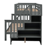 Highly recommended!!!!Stairway Twin-Over-Full Bunk Bed with Storage and Guard Rail for Bedroom