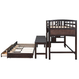Stairway Twin XL Storage Wood Loft Bed with Twin Trundle / 3 Drawers / Wheeled Writing Desk, 97.8''L*42.4''W*62.5''H, 233LBS