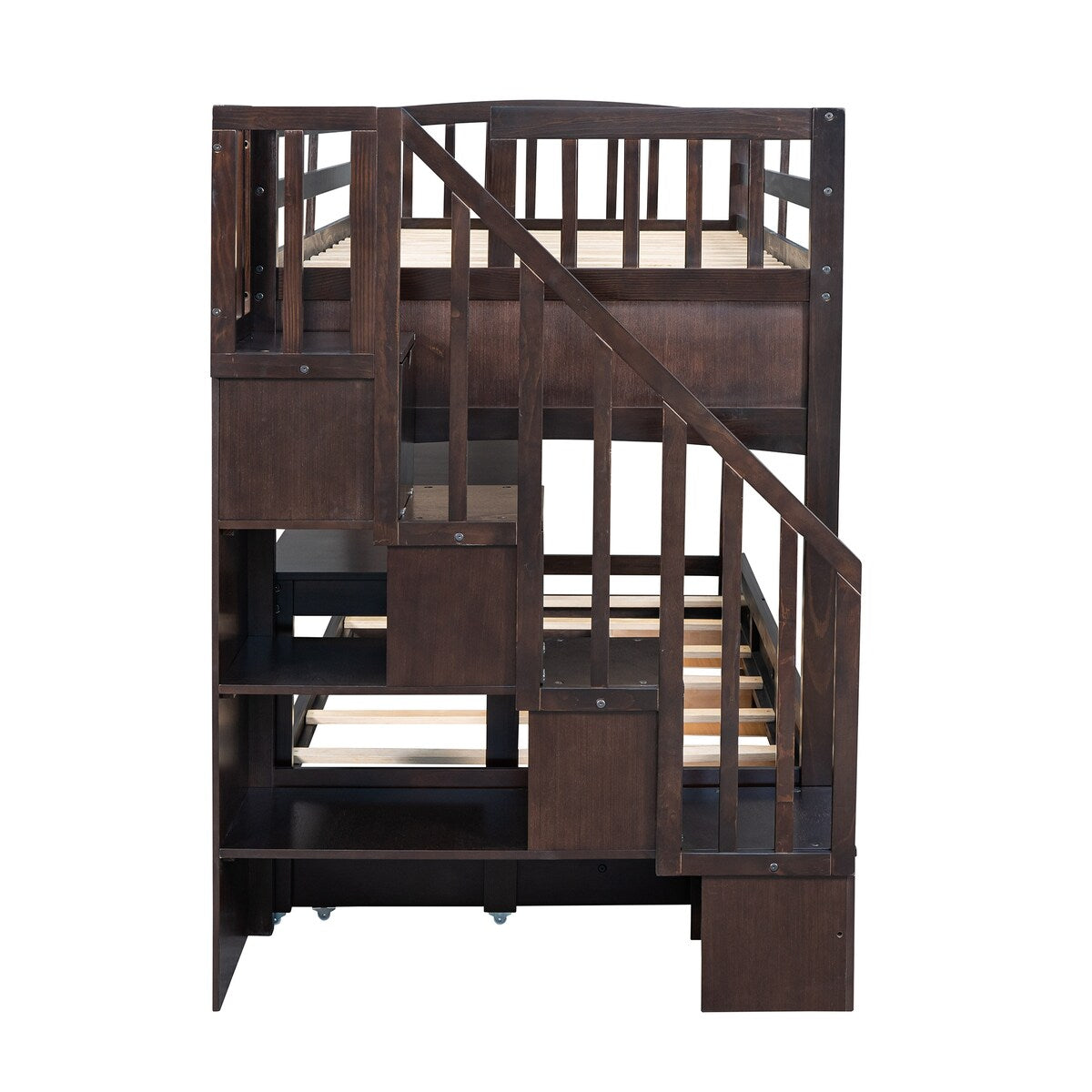 Stairway Twin XL Storage Wood Loft Bed with Twin Trundle / 3 Drawers / Wheeled Writing Desk, 97.8''L*42.4''W*62.5''H, 233LBS