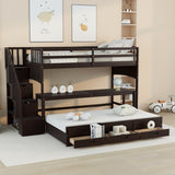 Stairway Twin XL Storage Wood Loft Bed with Twin Trundle / 3 Drawers / Wheeled Writing Desk, 97.8''L*42.4''W*62.5''H, 233LBS