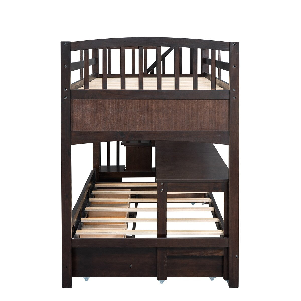 Stairway Twin XL Storage Wood Loft Bed with Twin Trundle / 3 Drawers / Wheeled Writing Desk, 97.8''L*42.4''W*62.5''H, 233LBS