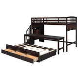 Stairway Twin XL Storage Wood Loft Bed with Twin Trundle / 3 Drawers / Wheeled Writing Desk, 97.8''L*42.4''W*62.5''H, 233LBS