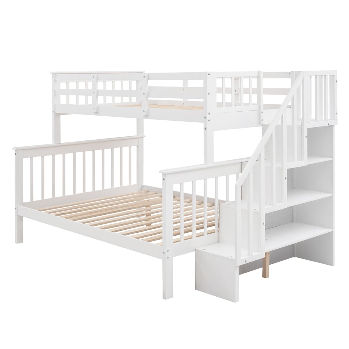 Stairway Wood Bunk Bed with Storage and Guard Rail