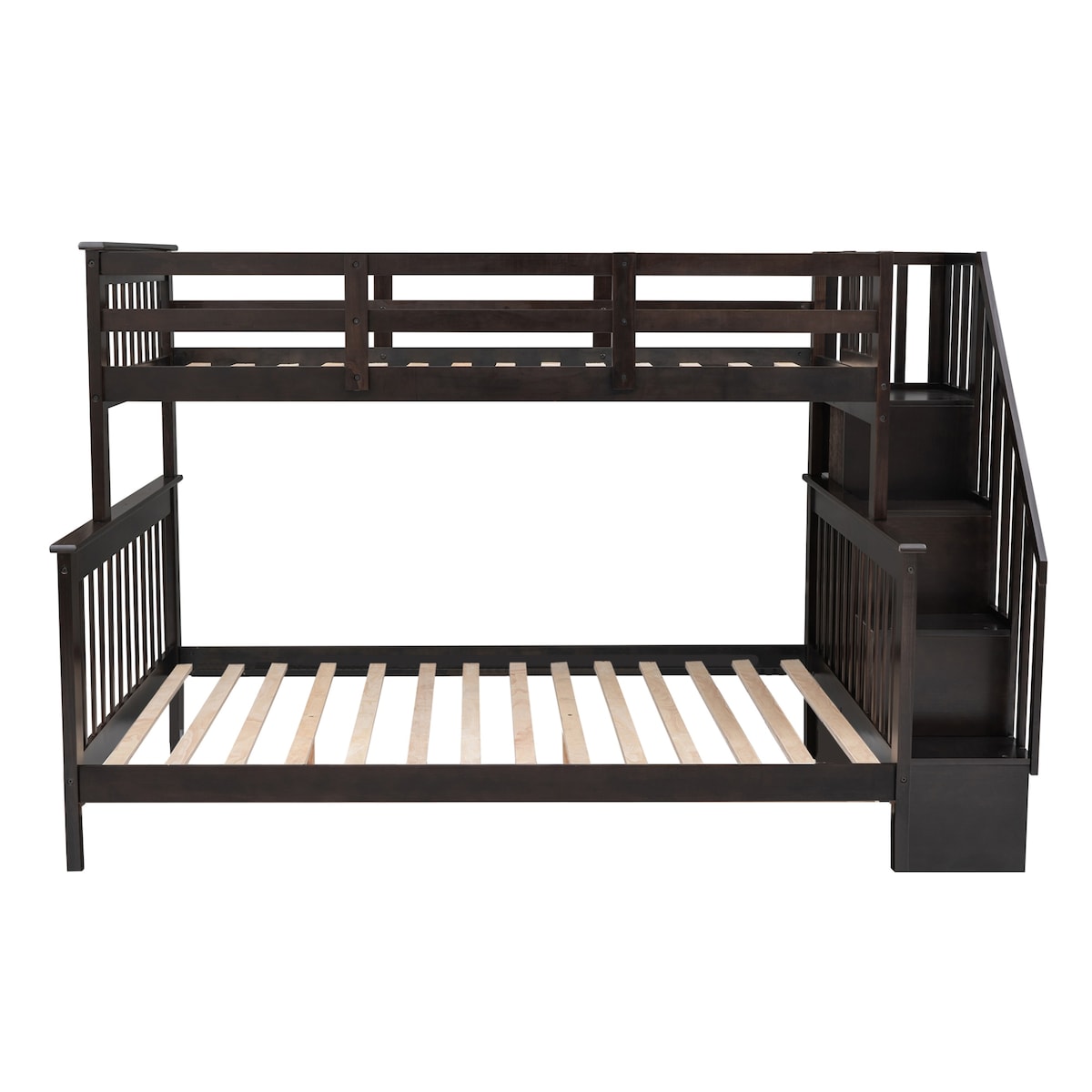 Stairway Wood Bunk Bed with Storage and Guard Rail