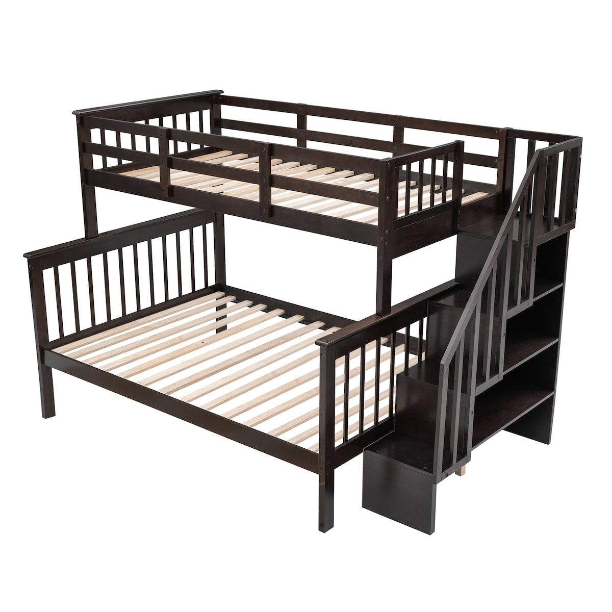 Stairway Wood Bunk Bed with Storage and Guard Rail