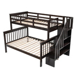 Stairway Wood Bunk Bed with Storage and Guard Rail