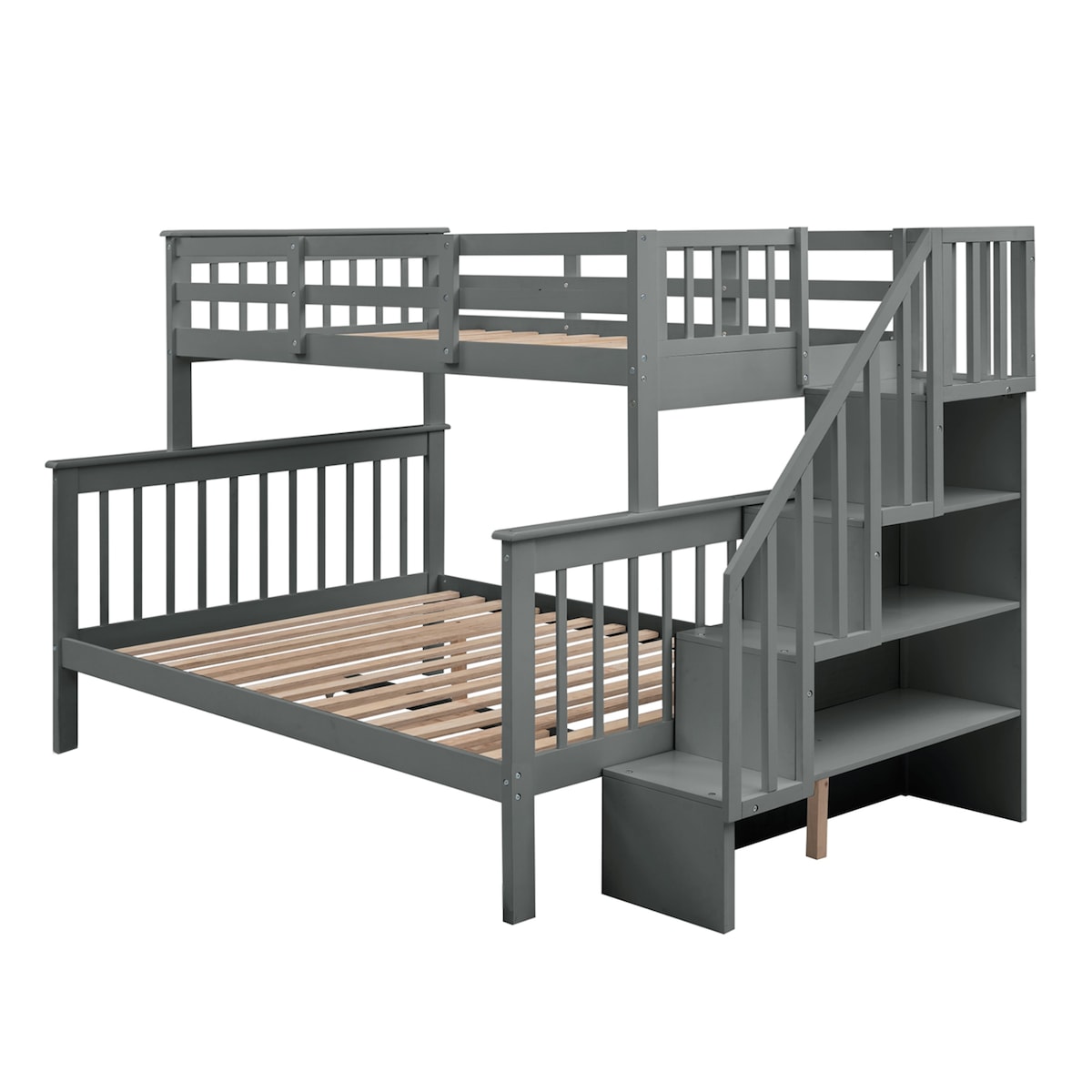 Stairway Wood Bunk Bed with Storage and Guard Rail