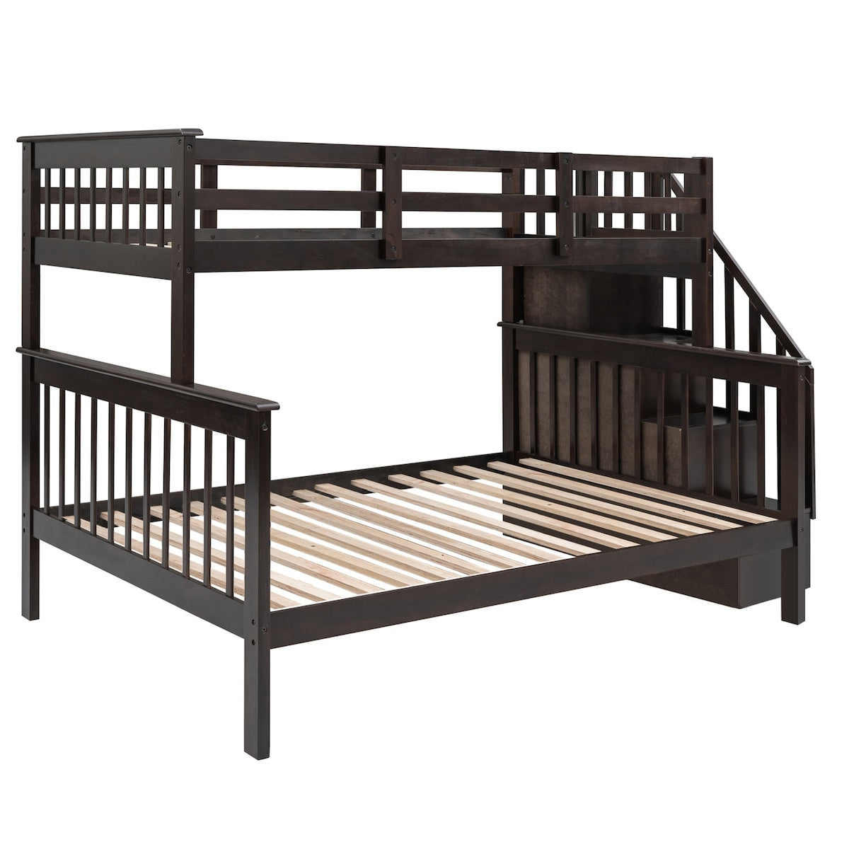 Stairway Wood Bunk Bed with Storage and Guard Rail