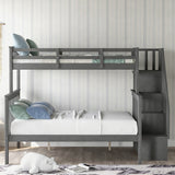 Stairway Wood Bunk Bed with Storage and Guard Rail
