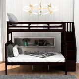 Stairway Wood Bunk Bed with Storage and Guard Rail