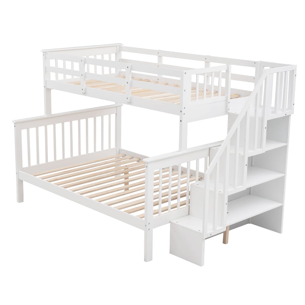 Stairway Wood Bunk Bed with Storage and Guard Rail