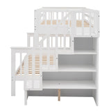 Stairway Wood Bunk Bed with Storage and Guard Rail