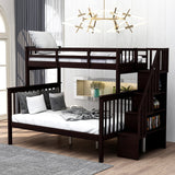 Stairway Wood Bunk Bed with Storage and Guard Rail