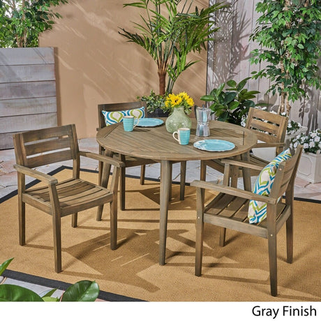 Stamford Outdoor 5 Piece Acacia Wood Dining Set with Straight Legged Dining Table by Christopher Knight Home