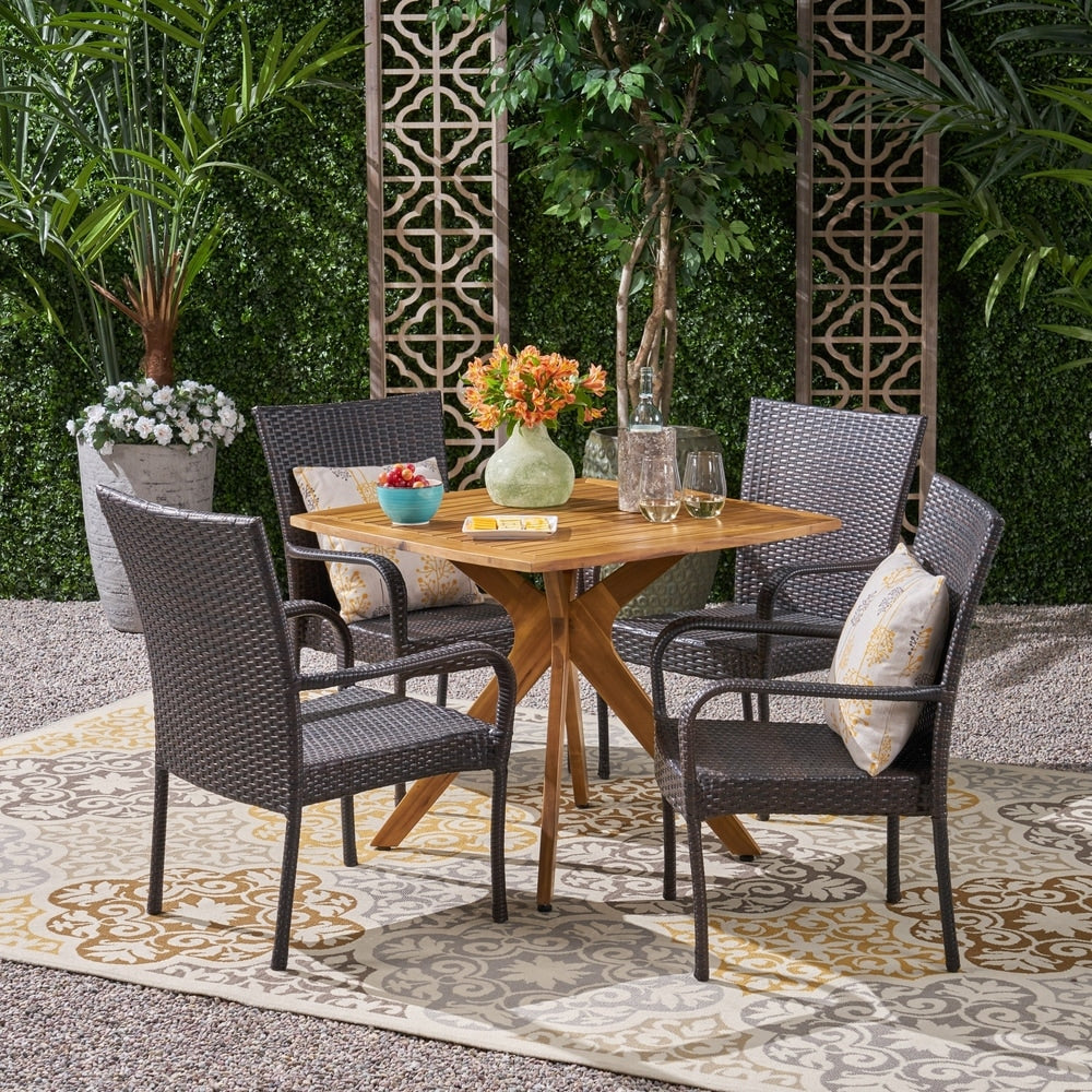 Stamford Outdoor 5 Piece Wood and Wicker Dining Set by Christopher Knight Home