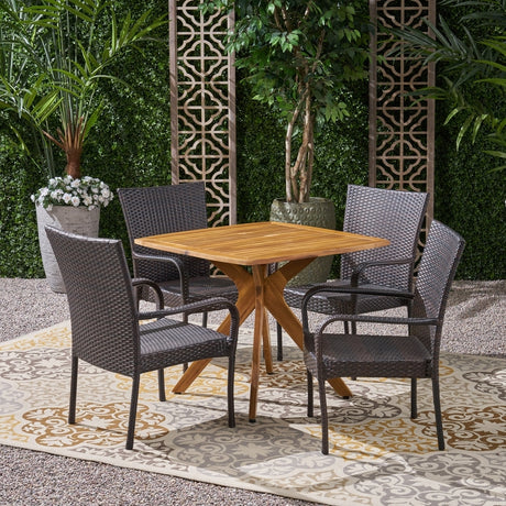 Stamford Outdoor 5 Piece Wood and Wicker Dining Set by Christopher Knight Home