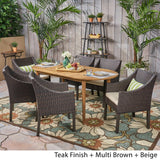 Stamford Outdoor 7-Piece Acacia Wood Dining Set with Wicker Chairs by Christopher Knight Home