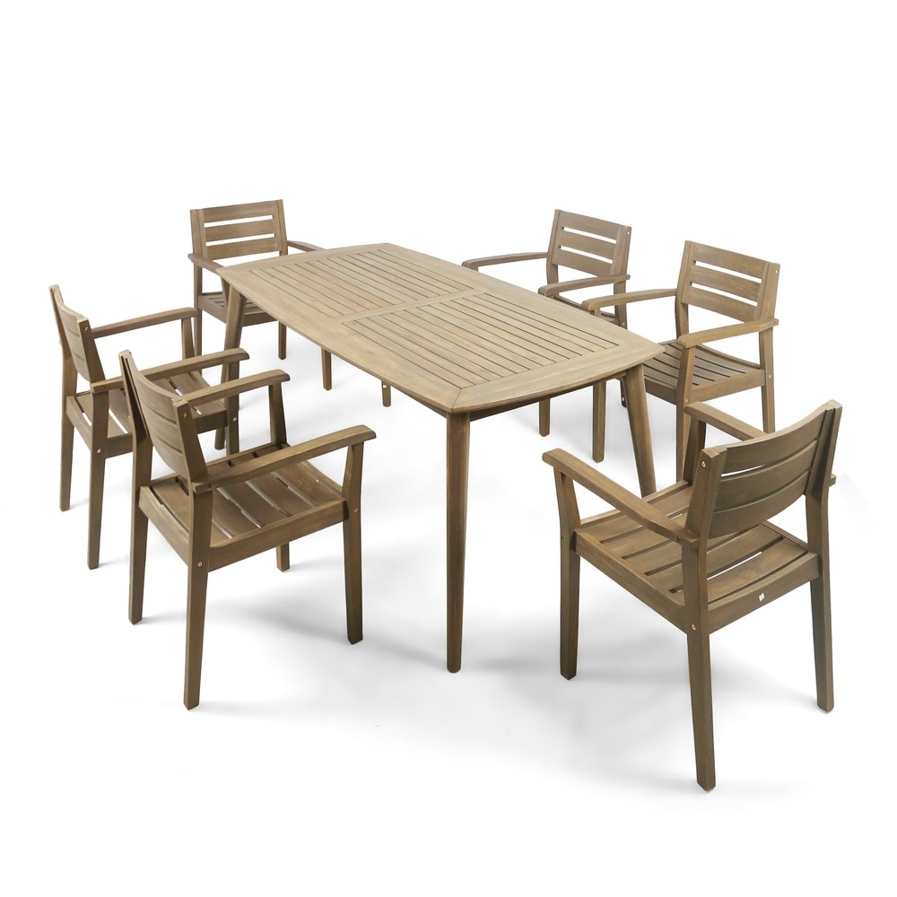 Stamford Outdoor 7-piece Rectangle Acacia Wood Dining Set by Christopher Knight Home