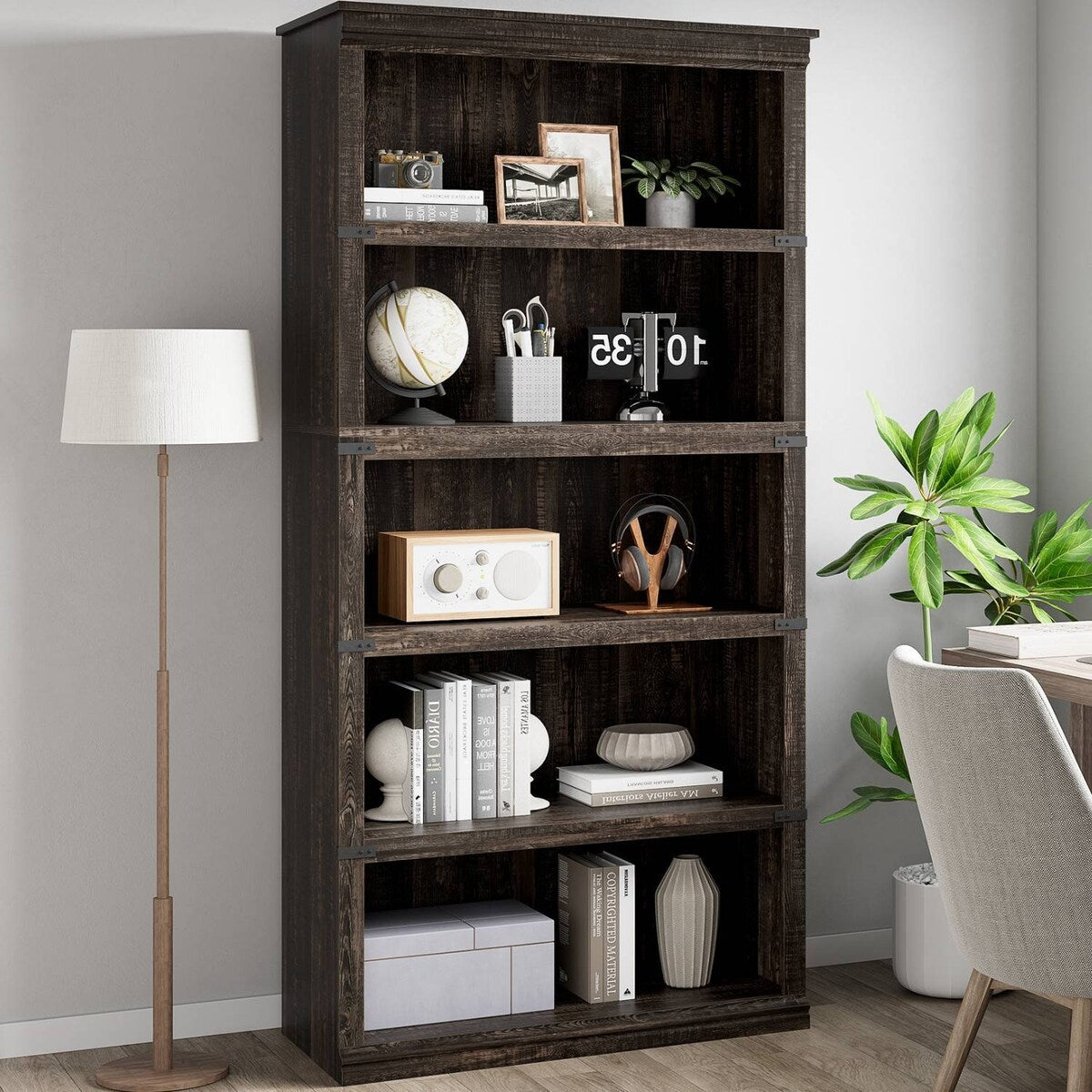 Standing Bookcase with 5 Tier Storage Open Shelves - N/A