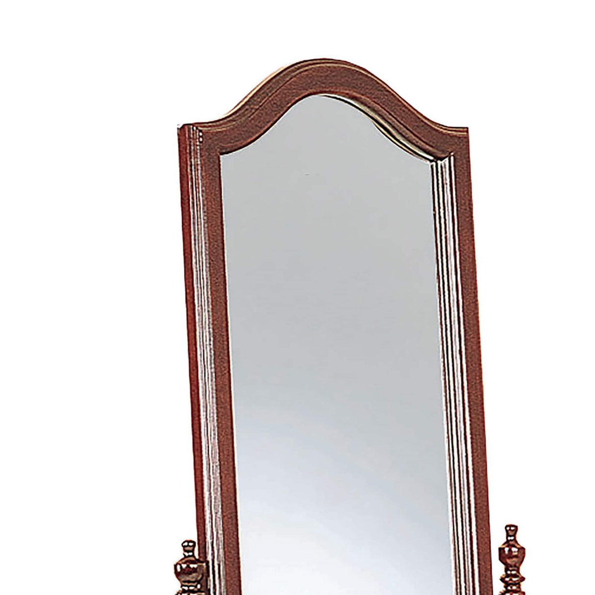 Standing Cheval Mirror with Wooden Frame Turned Posts, Brown