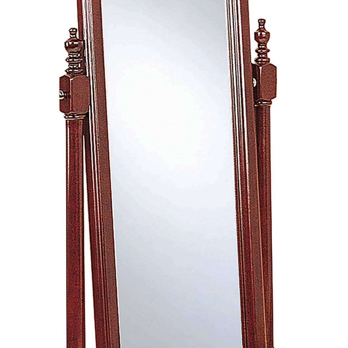 Standing Cheval Mirror with Wooden Frame Turned Posts, Brown