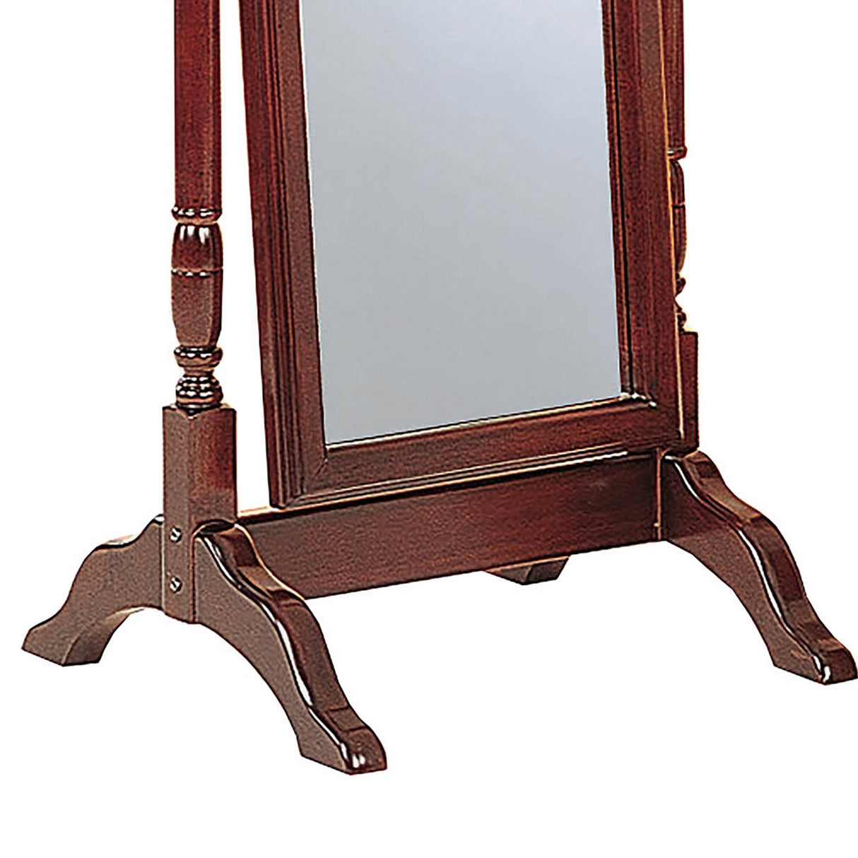 Standing Cheval Mirror with Wooden Frame Turned Posts, Brown