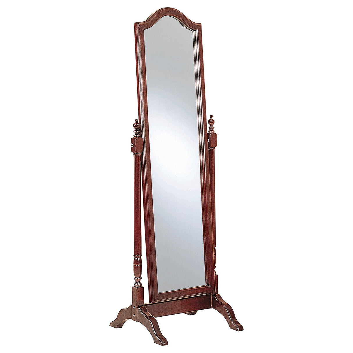 Standing Cheval Mirror with Wooden Frame Turned Posts, Brown