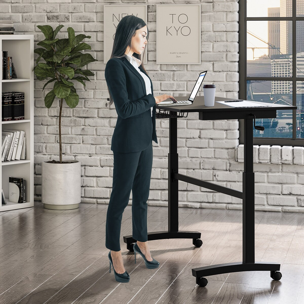 Standing Desk w/ Casters Student Desks Height Adjustable Writing Desks