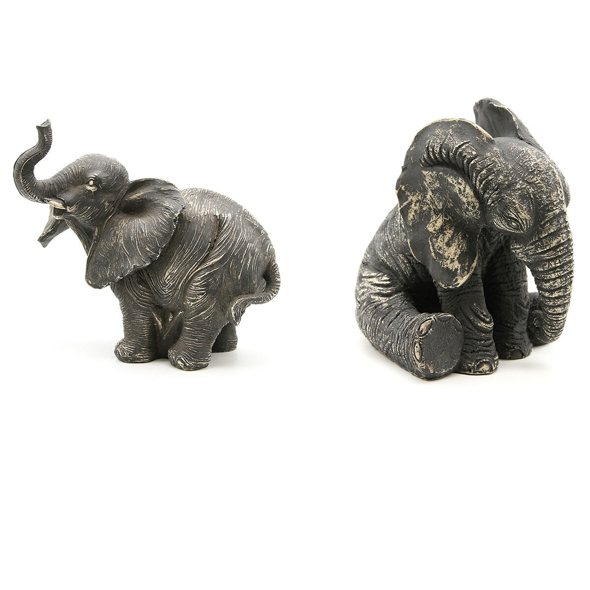 Standing Elephant Statuette Figurine Sculpture Distressed Grey Ecru - 6.8"H x 7"L x 5"W - 6.8"H x 7"L x 5"W