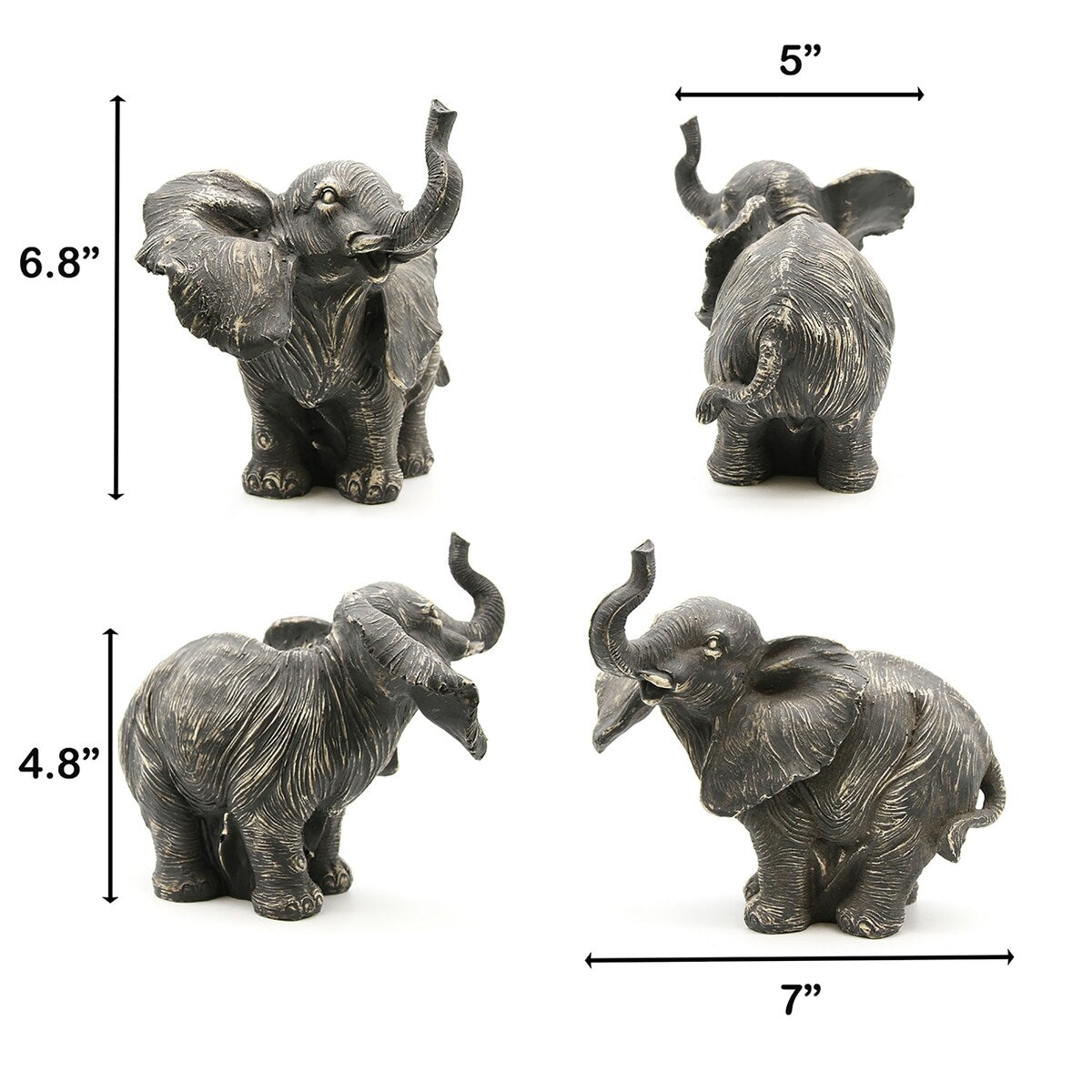 Standing Elephant Statuette Figurine Sculpture Distressed Grey Ecru - 6.8"H x 7"L x 5"W - 6.8"H x 7"L x 5"W