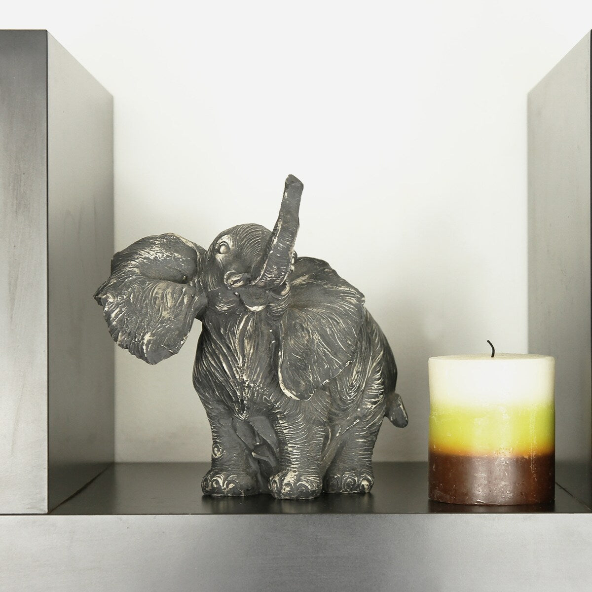 Standing Elephant Statuette Figurine Sculpture Distressed Grey Ecru - 6.8"H x 7"L x 5"W - 6.8"H x 7"L x 5"W