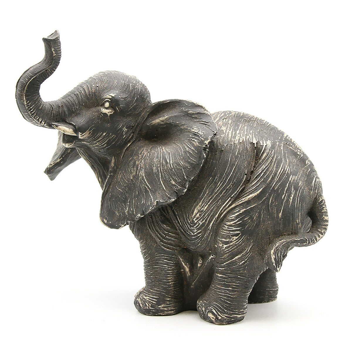 Standing Elephant Statuette Figurine Sculpture Distressed Grey Ecru - 6.8"H x 7"L x 5"W - 6.8"H x 7"L x 5"W