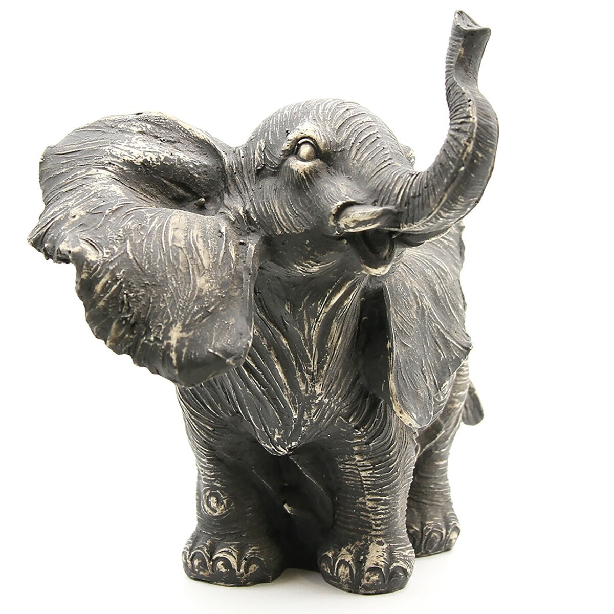 Standing Elephant Statuette Figurine Sculpture Distressed Grey Ecru - 6.8"H x 7"L x 5"W - 6.8"H x 7"L x 5"W