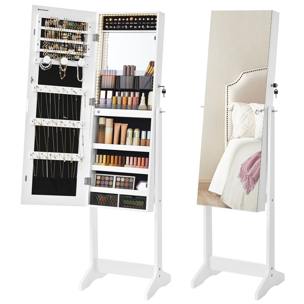 Standing Mirror Jewelry Cabinet, Armoire Organizer