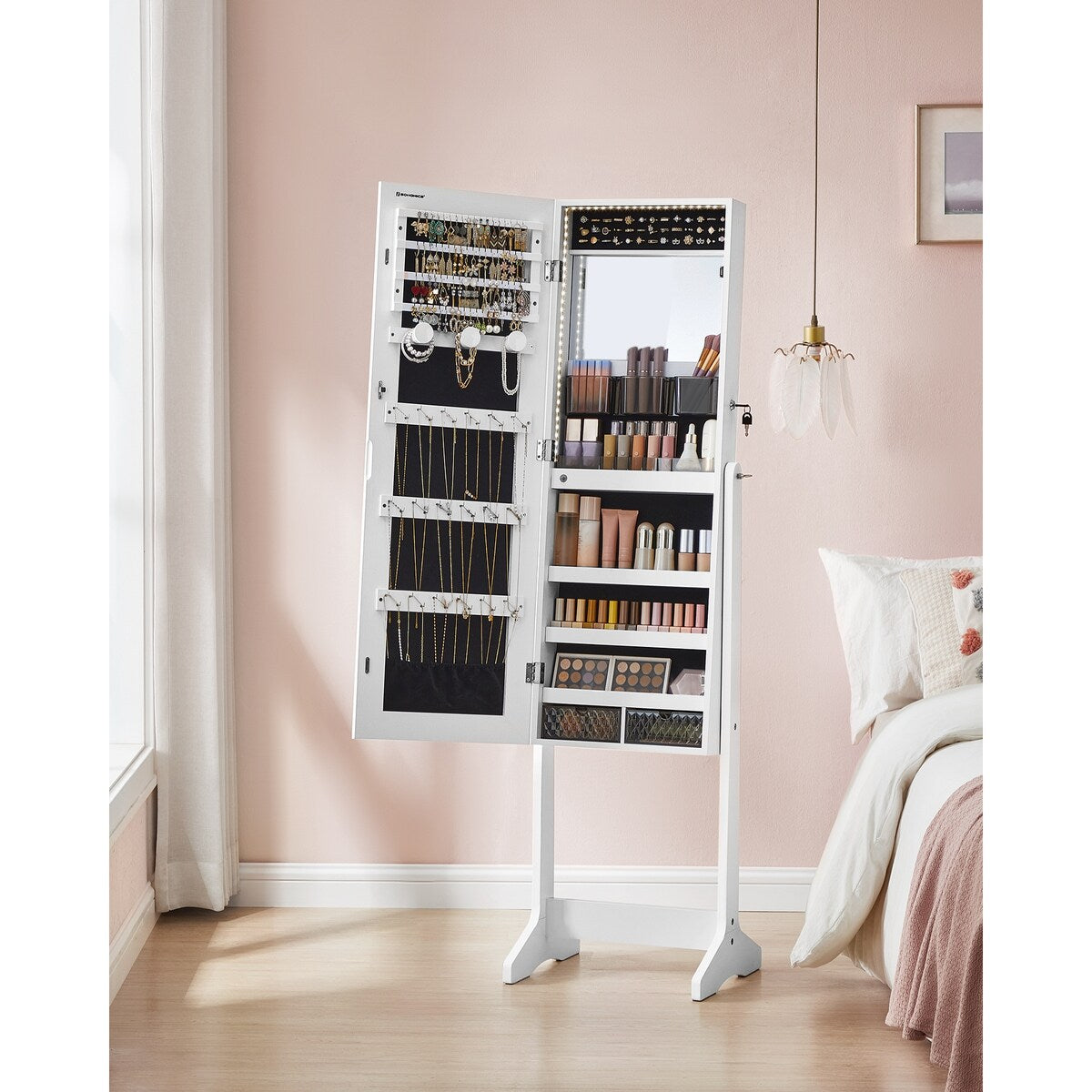 Standing Mirror Jewelry Cabinet, Armoire Organizer