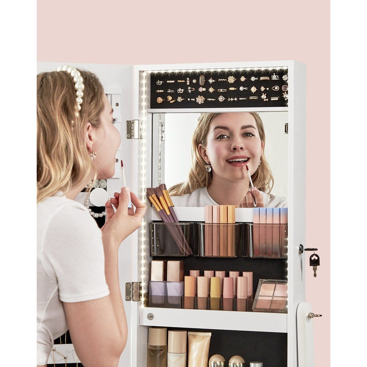 Standing Mirror Jewelry Cabinet, Armoire Organizer