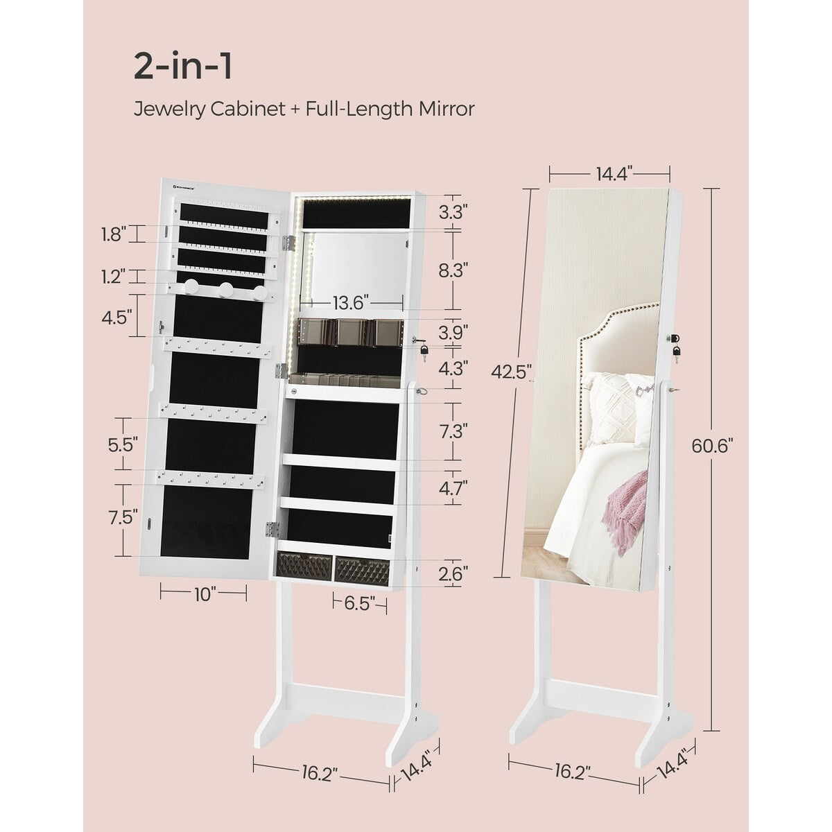 Standing Mirror Jewelry Cabinet, Armoire Organizer
