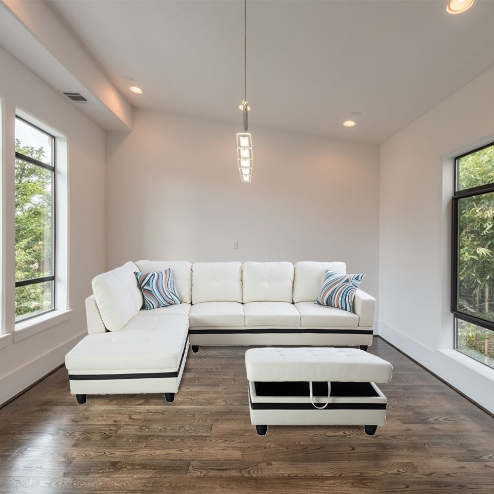 White faux leather sectional couch sales
