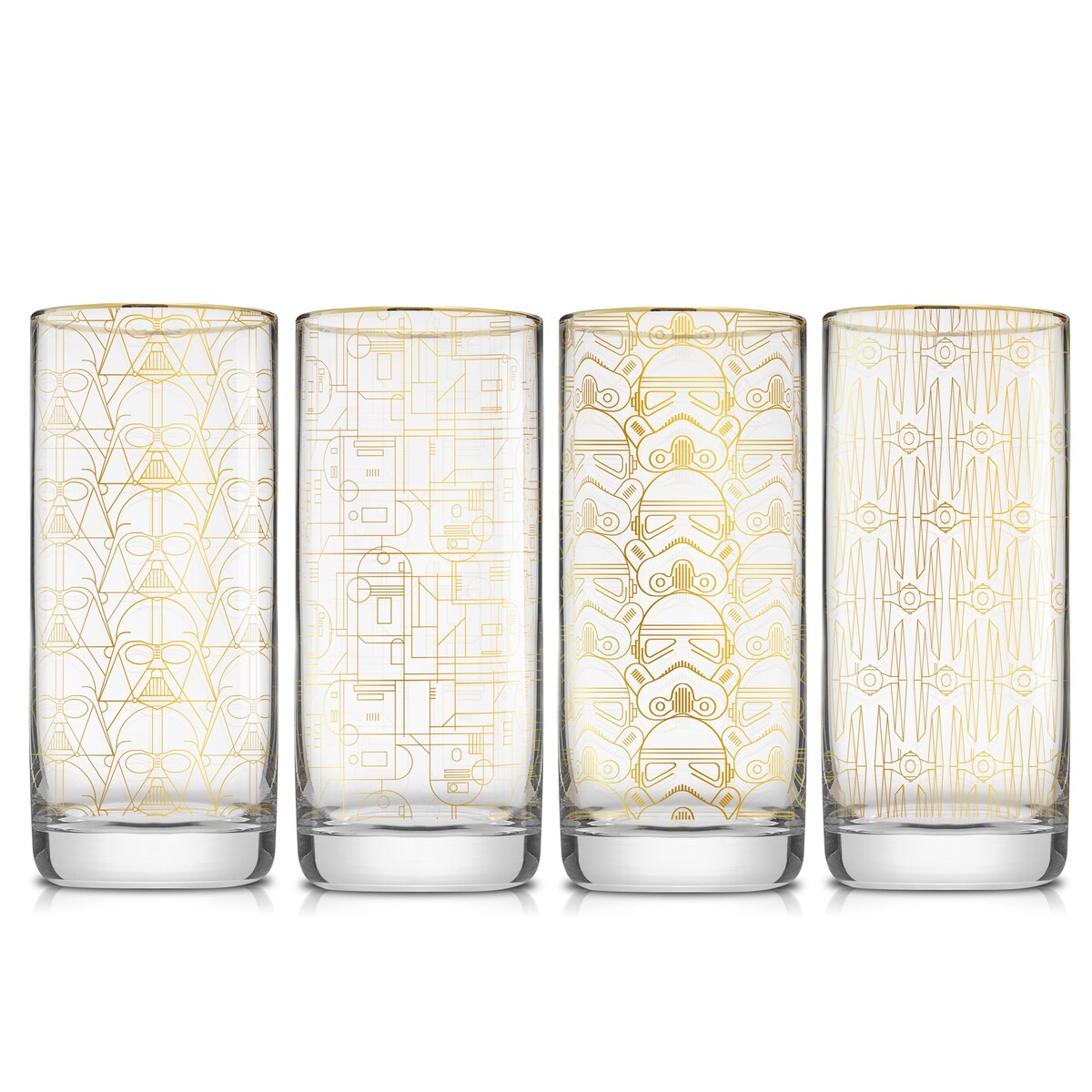 Star Wars Deco Gold Glass Tall Drinking Glasses - 13.5 oz - Set of 4 - 13.5 oz