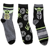 Star Wars The Mandalorian And Grogu 3Pair Pack Of 3/4 Crew Socks
