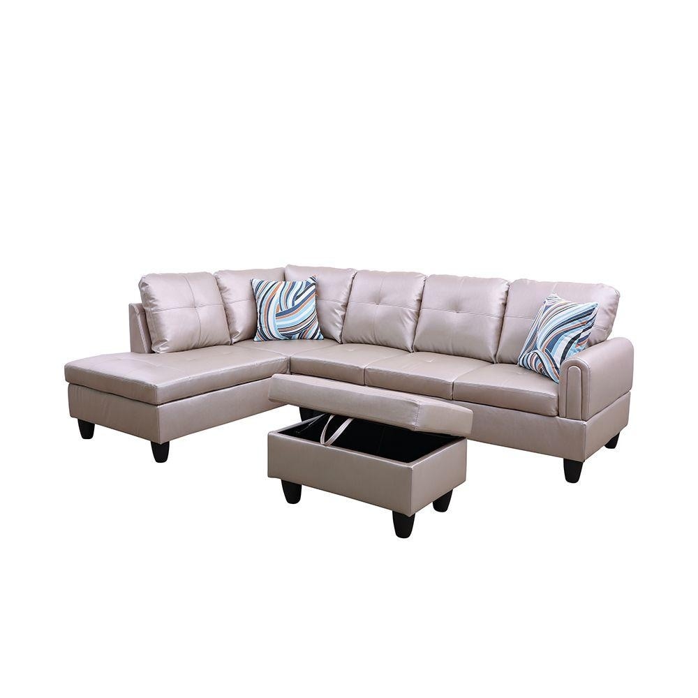StarHomeLiving POWDER left facing leather Sectional Sofa 3 pieces Set
