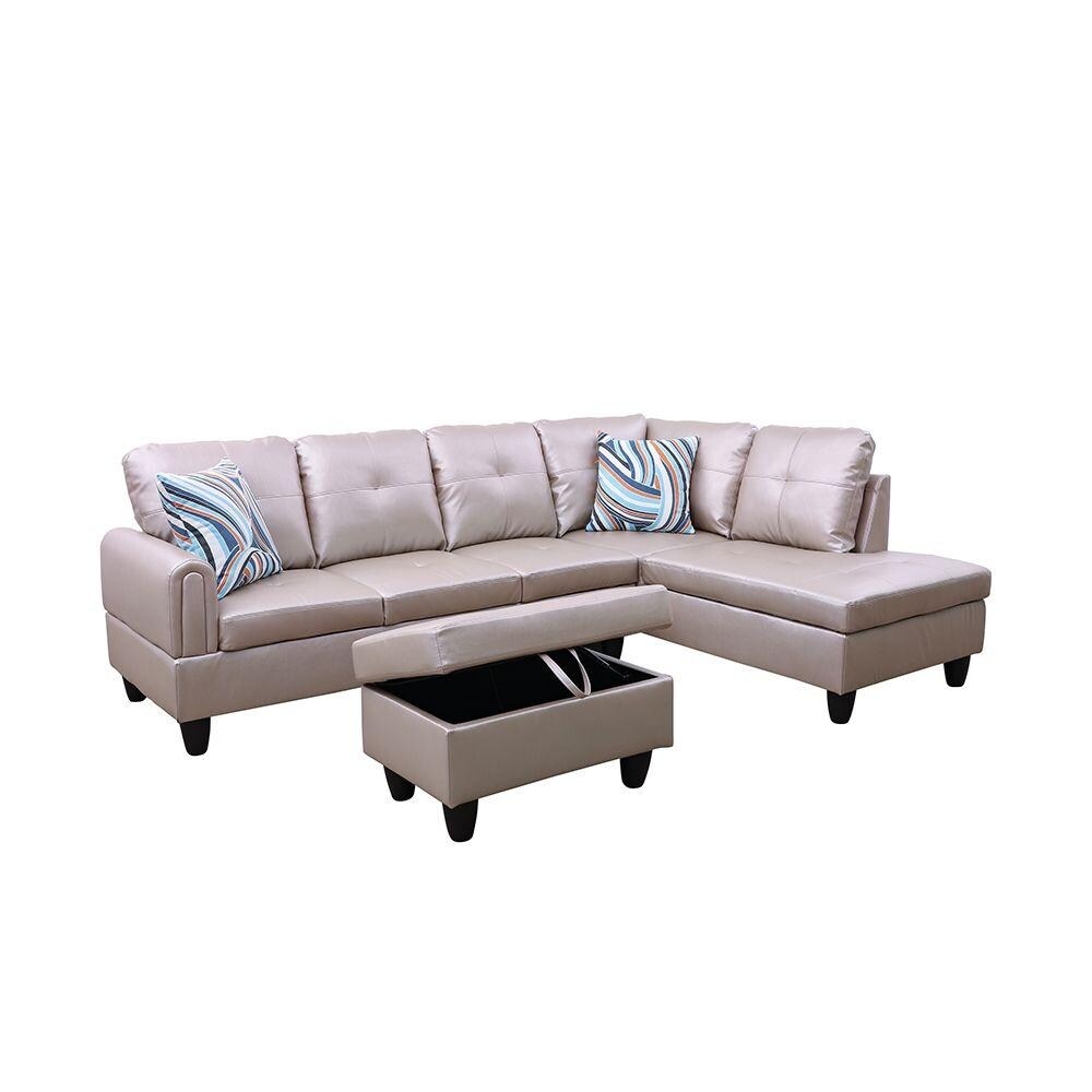 StarHomeLiving POWDER left facing leather Sectional Sofa 3 pieces Set