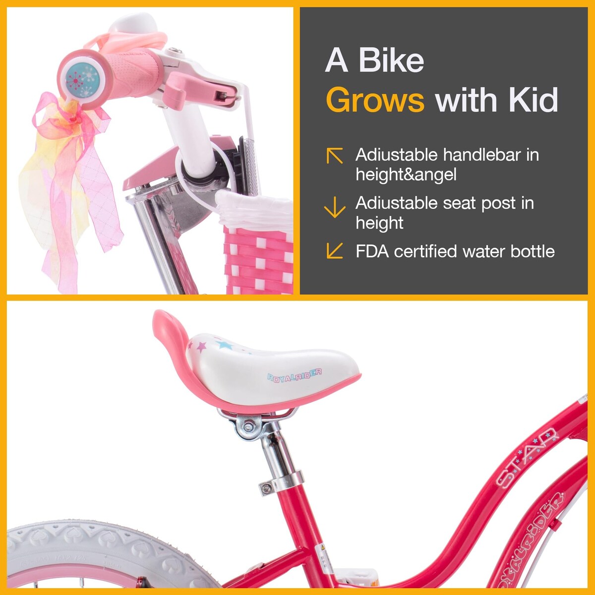 Stargirl Kids Bike Girls 14 Inch Children's Bicycle with Basket for Age 3-12 Years
