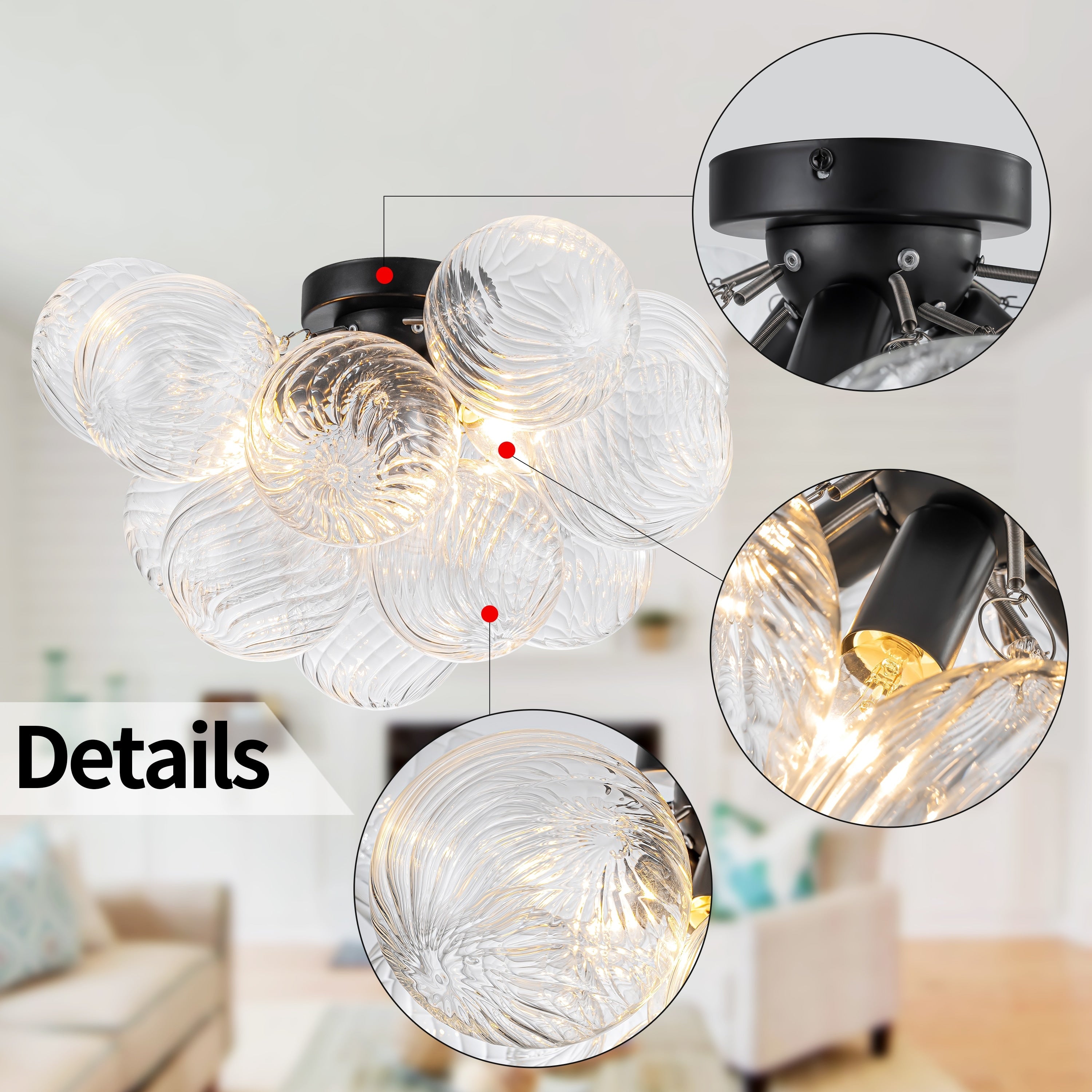 Starsky 3-Light 17in. Contemporary Glass Bubble Semi Flush