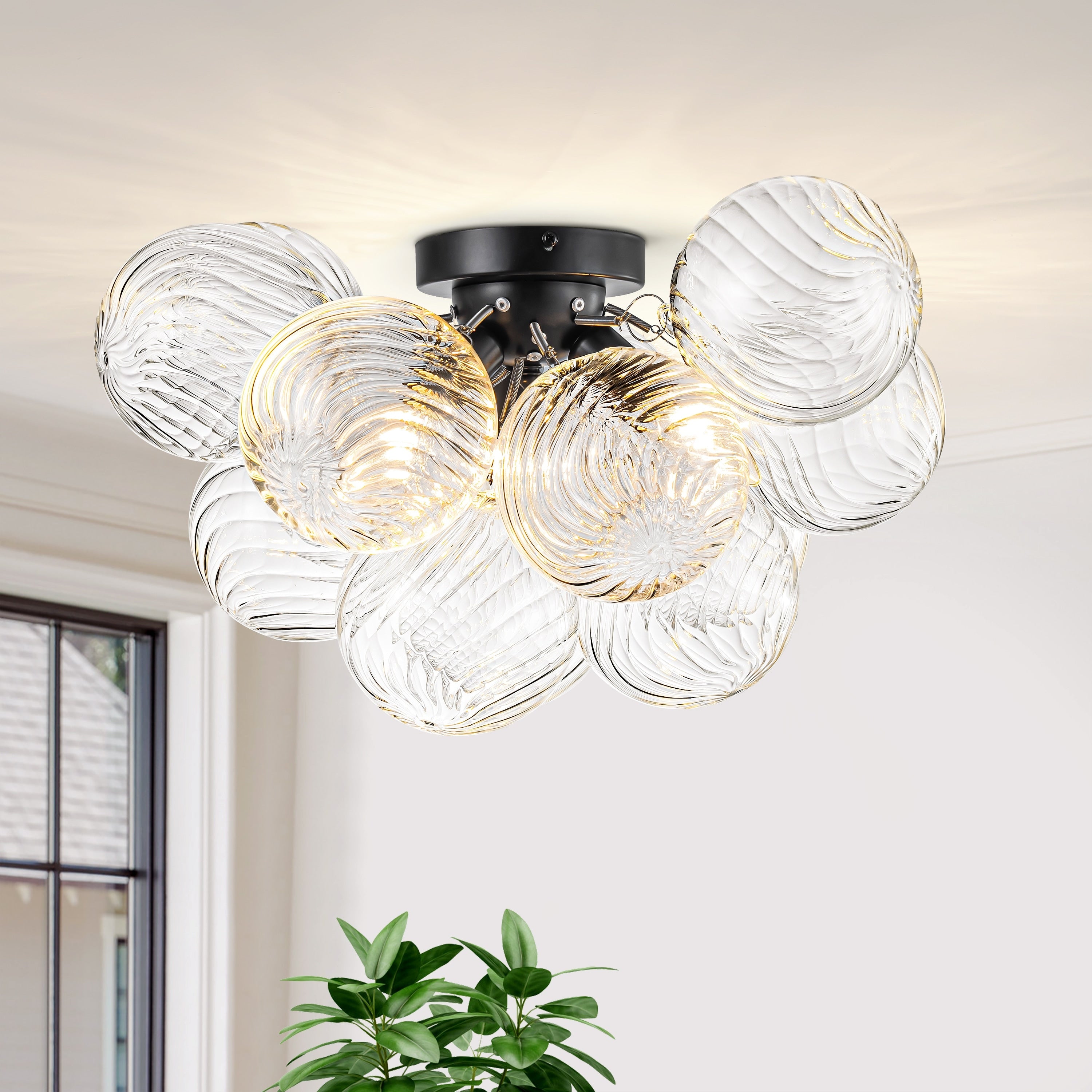 Starsky 3-Light 17in. Contemporary Glass Bubble Semi Flush