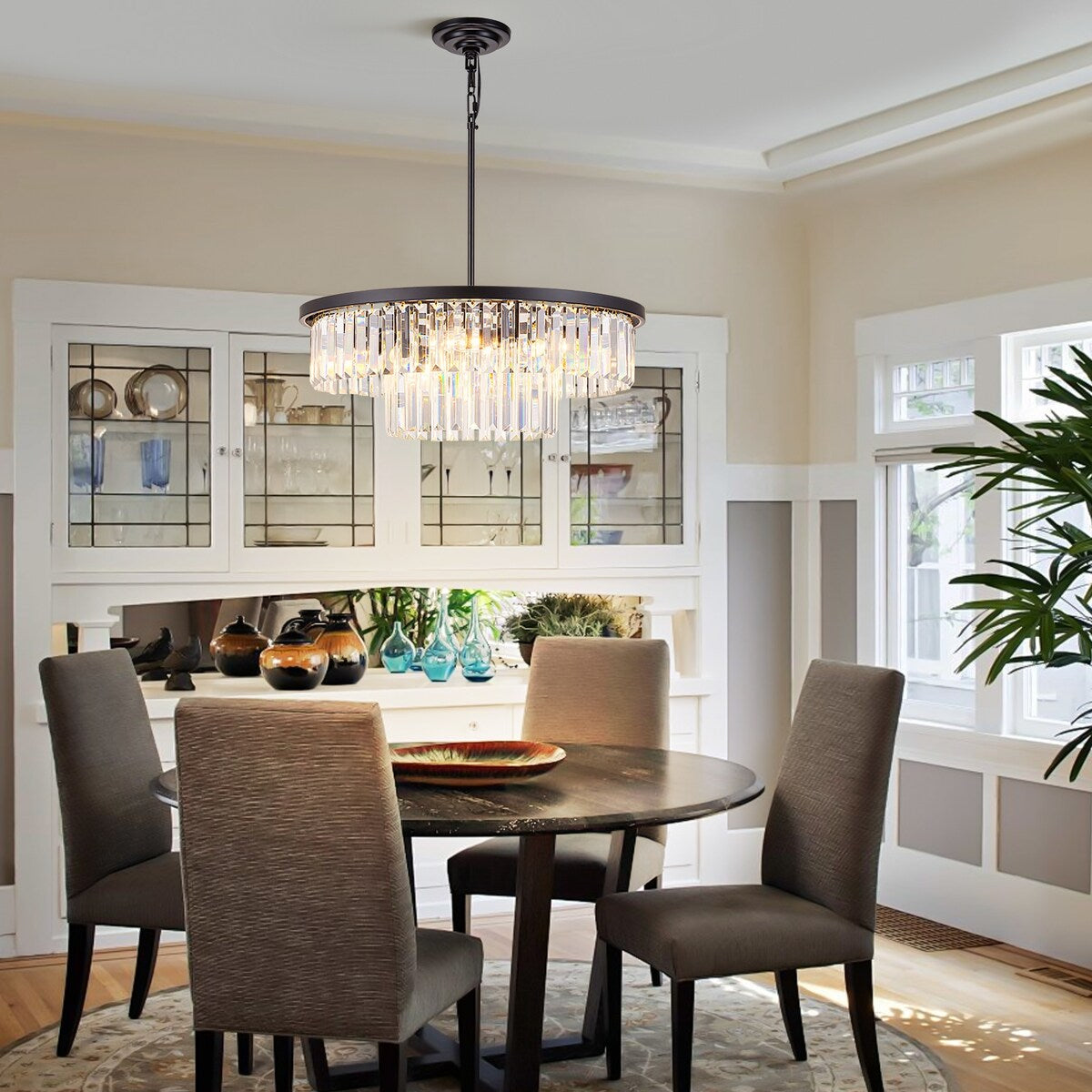 Starsky 6-Light 21in. Modern Crystal Drum Kitchen Island Light Contemporary Tiered Round Chandelier