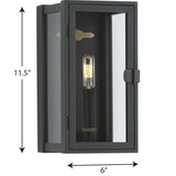 Stature Collection 1-Light Textured Black Clear Glass Transitional Outdoor Small Wall Lantern Light - 6 in x 5.37 in x 11.5 in