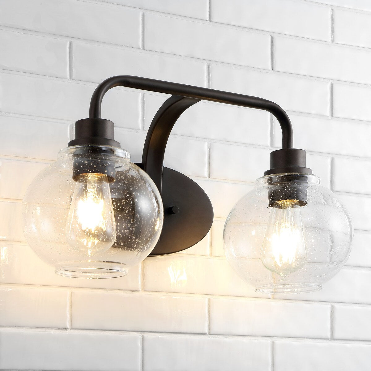 Staunton Iron/Seeded Glass Cottage Rustic LED Vanity Light, by JONATHAN Y