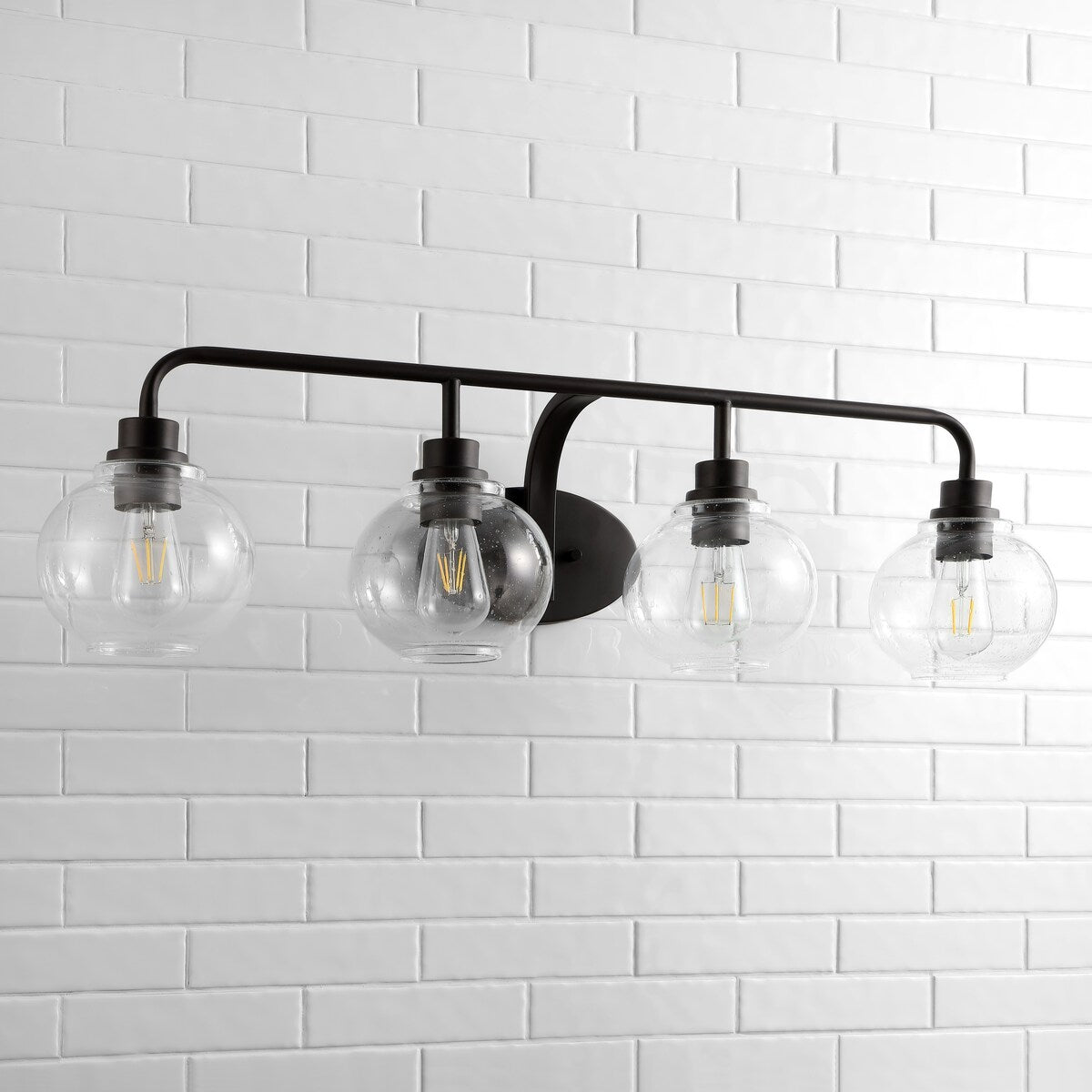 Staunton Iron/Seeded Glass Cottage Rustic LED Vanity Light, by JONATHAN Y