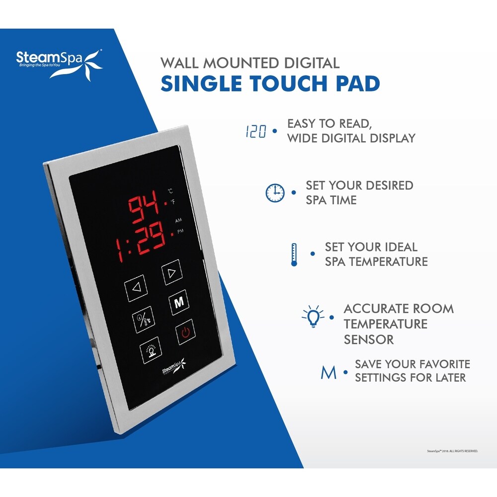 SteamSpa Indulgence 9kw Touch Pad Steam Generator Package in Chrome